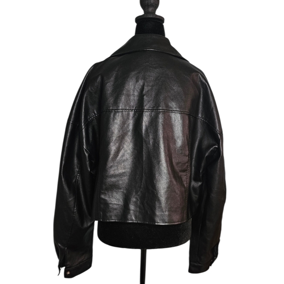 SHEIN Black Faux Leather Cropped Biker Jacket - Size L - Picture 2 of 5